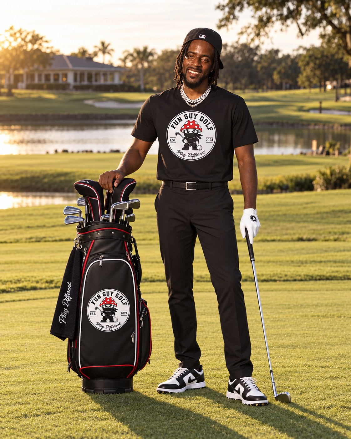 Flat Black men's Fun Guy Golf shirt