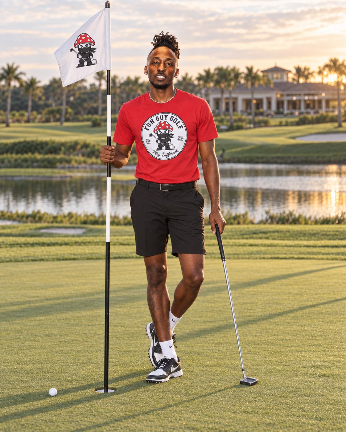 Crimson Red men's Fun Guy Golf shirt